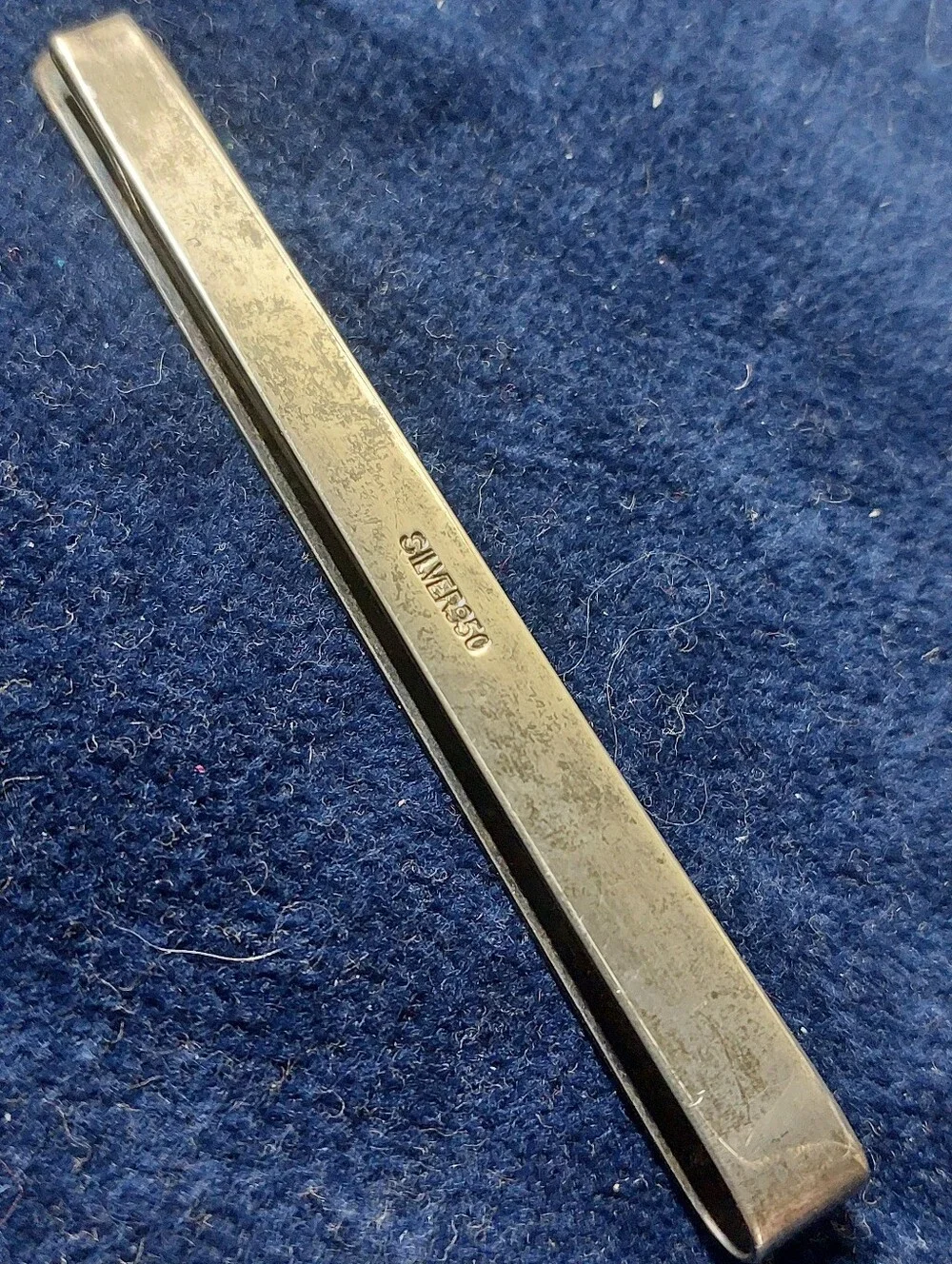 VTG Mid-Century Japanese 950 Silver Hand Engraved Tie Clip Bar 3